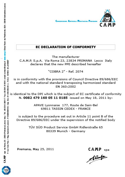 ใบรับรองสินค้า COBRA 2 / CAMP 2074 SN 10400