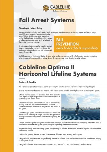 แคตตาล็อกสินค้า Cableline Optima II Horizontal Lifeline System